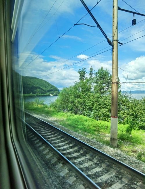 Transsibirische Eisenbahn Ausblick Baikalsee